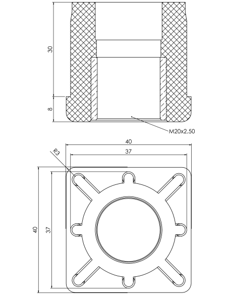 Threaded bushing PTIQ, 40x40x1,5, M20
