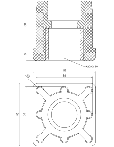Threaded bushing PTIQ, 40x40x2, M20 2