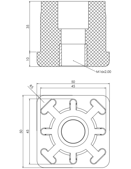 Threaded bushing PTIQ, 50x50x2,5, M16