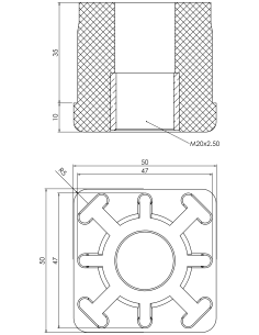 Threaded bushing PTIQ, 50x50x1,5, M20 2