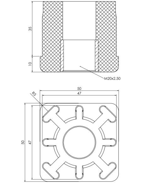 Threaded bushing PTIQ, 50x50x1,5, M20