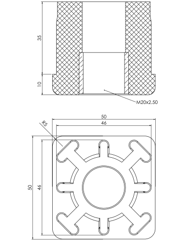 Threaded bushing PTIQ, 50x50x2, M20