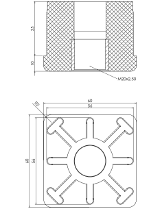Threaded bushing PTIQ, 60x60x2, M20 2