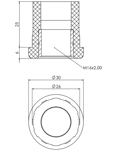 Plastic bushing PTIR, 30x2, M16