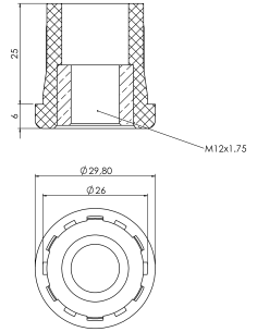 Plastic bushing PTIR, 30x2, M12 2