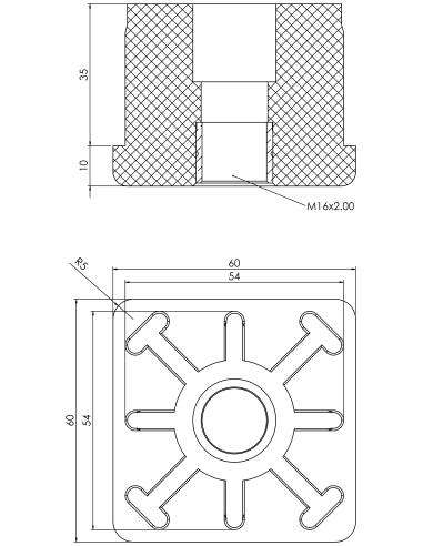 Threaded bushing PTIQ, 60x60x3, M16