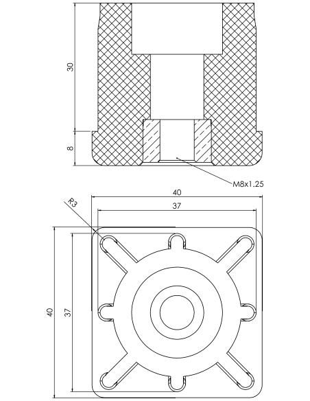 Threaded bushing PTIQ, 40x40x1,5, M8