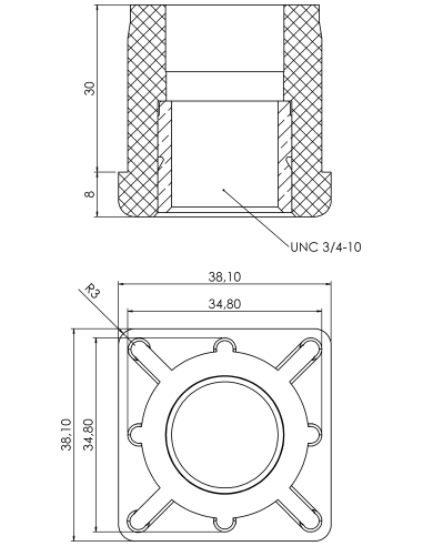Threaded bushing PTIQ, 1,5x1,5x0,065", UNC 3/4