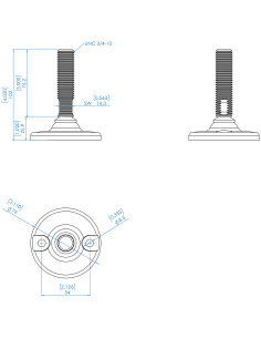Machine foot HJ80-UNC 3/4 x 3, AISI 304, 2 fixations 2