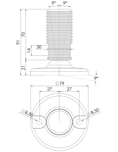 Machine foot HJ80-M36 x 70, AISI 304, 2 fixations 2