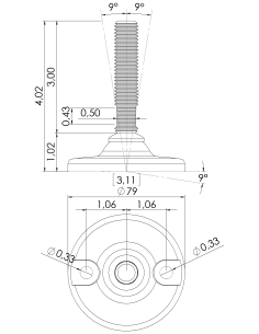 Machine foot HJ80-UNC 5/8 x 3, AISI 304, 2 fixations 2