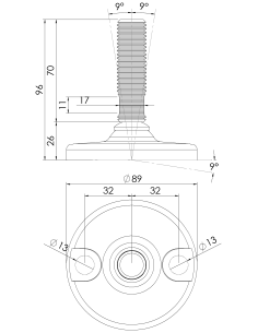 Machine foot HJ90-M20 x 70, AISI 304, 2 fixations 2