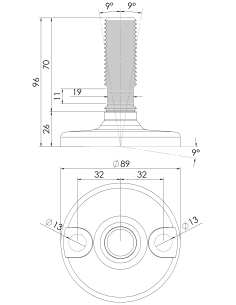 Machine foot HJ90-M24 x 70, AISI 304, 2 fixations 2