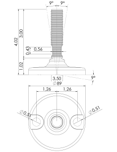 Machine foot HJ90-UNC 3/4 x 3, AISI 304, 2 fixations 2