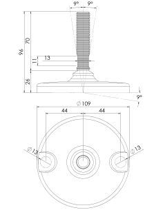 Machine foot HJ110-M16 x 70, AISI 304, 2 fixations 2