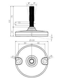 Machine foot HJ-AS110-M16 x 70, AISI 304, Black NBR, 2 fixations 2