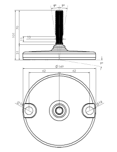 Machine foot HJ-AS150-M16 x 70, AISI 304, Black NBR, 2 fixations 2