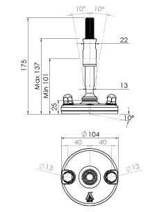 Machine foot XHJ105-M16 x 150/85-M16 x 50, AISI 304, Blue NBR, 2 fixations 2