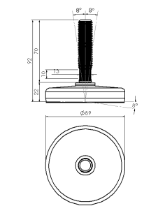 Machine foot KG-AS90-M16 x 70, AISI 304, Black NBR 2