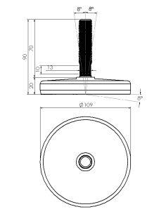 Machine foot KG-AS110-M16 x 70, AISI 304, Black NBR 2