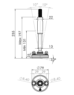 Machine foot XHJ80-M16 x 210/115-M16 x 80, AISI 304, Blue NBR, 2 fixations 2