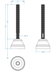 Machine foot HPA40-M10 x 100, AISI 304 2