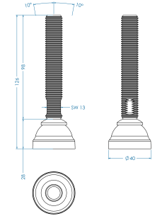 Machine foot HPA40-M16 x 100, AISI 304 2