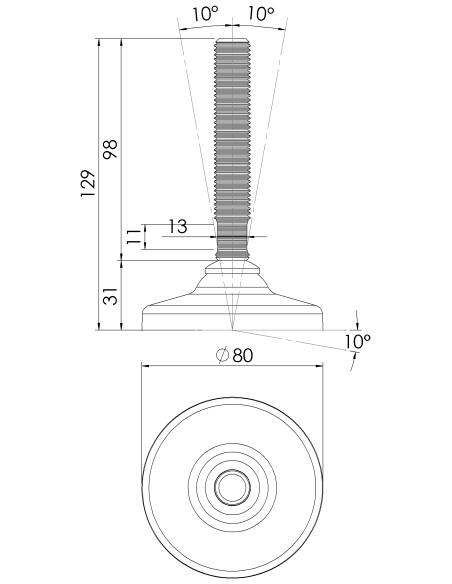 Machine foot HPA80-M16 x 100, AISI 304