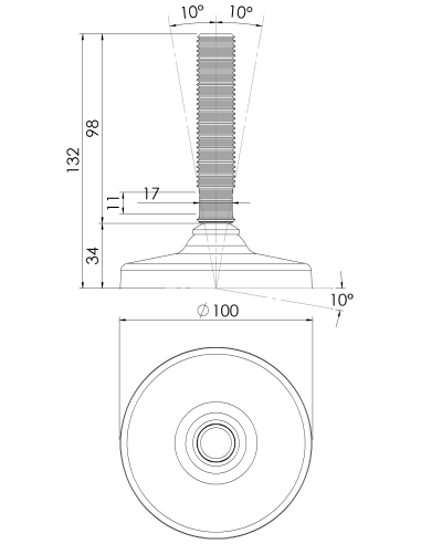 Machine foot HPA100-M20 x 100, AISI 304