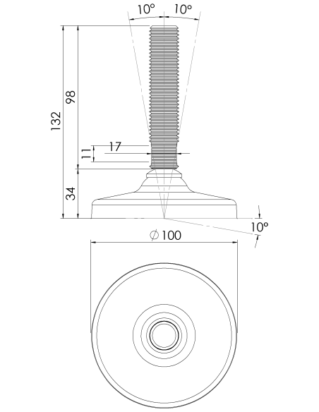 Machine foot HPA100-M20 x 100, AISI 304