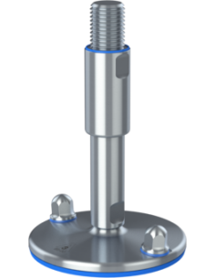Machine foot XHJ150-UNC 1 1/4 x 8,30/4,60-UNC 1 1/4 x 3,10, AISI 304, Blue NBR, 2 fixations
