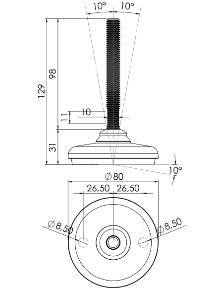 Machine foot HP80-M12 x 100, AISI 304