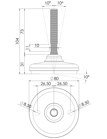 Machine foot HP80-M12 x 70, AISI 304