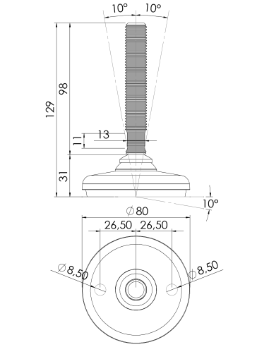 Machine foot HP80-M16 x 100, AISI 304