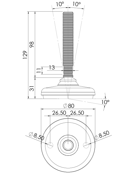 Machine foot HP80-M16 x 100, AISI 304