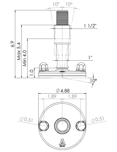 Machine foot XHJ125-UNC 1 1/4 x 5,90/3,50-UNC 1 1/4 x 2, AISI 304, Blue NBR, 2 fixations 2