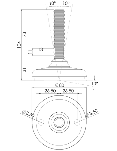 Machine foot HP80-M16 x 70, AISI 304