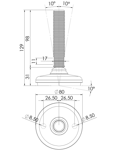 Machine foot HP80-M20 x 100, AISI 304