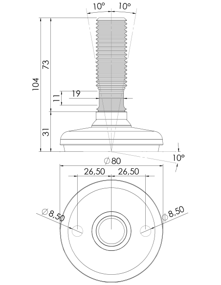 Machine foot HP80-M24 x 70, AISI 304