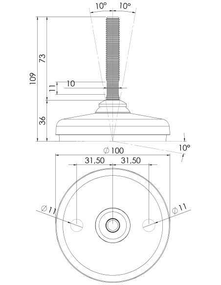 Machine foot HP100-M12 x 70, AISI 304