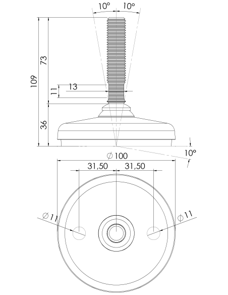 Machine foot HP100-M16 x 70, AISI 304