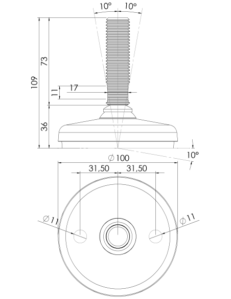 Machine foot HP100-M20 x 70, AISI 304