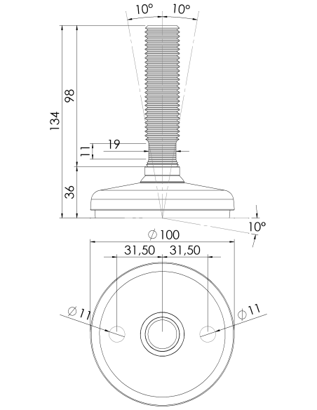 Machine foot HP100-M24 x 100, AISI 304