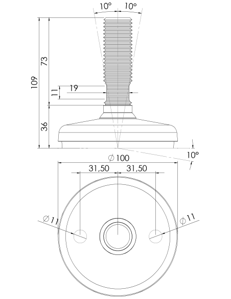 Machine foot HP100-M24 x 70, AISI 304