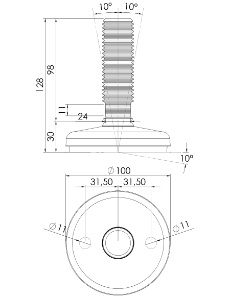 Machine foot HP100-M30 x 100, AISI 304