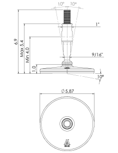 Machine foot XHG150-UNC 3/4 x 5,90/3,30-UNC 3/4 x 2, AISI 304, Blue NBR 2