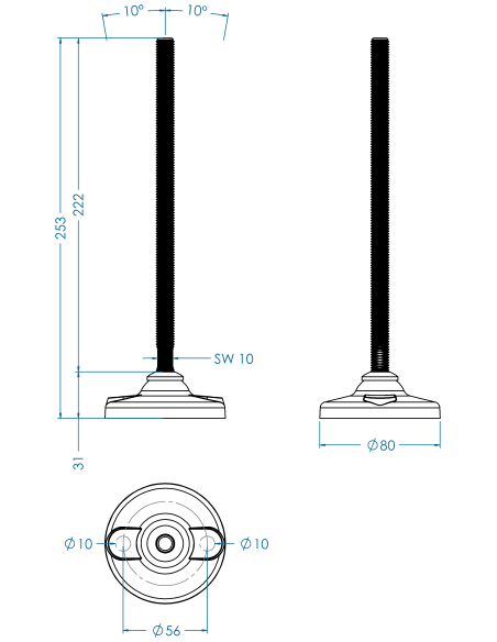 Machine foot HPA-FIX81-M12 x 230, AISI 304, 2 fixations
