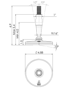 Machine foot XHG125-UNC 3/4 x 5,90/3,30-UNC 3/4 x 2, AISI 304, Blue NBR 2