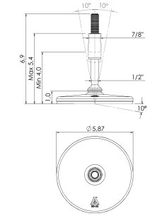 Machine foot XHG150-UNC 5/8 x 5,90/3,30-UNC 5/8 x 2, AISI 304, Blue NBR 2