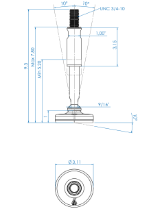 Machine foot XHG80-UNC 3/4 x 8,30/4,50-UNC 3/4 x 3,10, AISI 304, Blue NBR 2